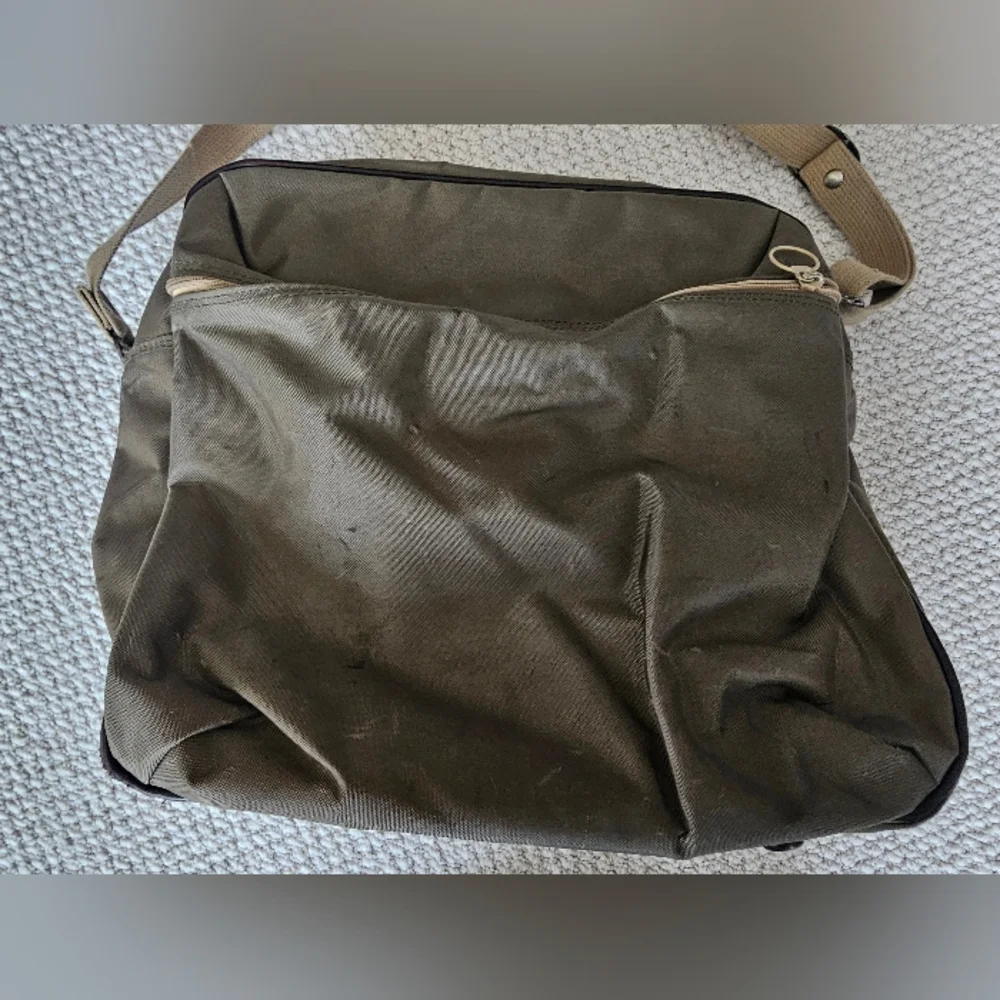 Vintage Samsonite Canvas Shoulder Bag Travel Beige Green 70s